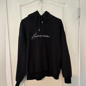 Homme+ Heavyweight Embroidery Black Hoodie with White Script